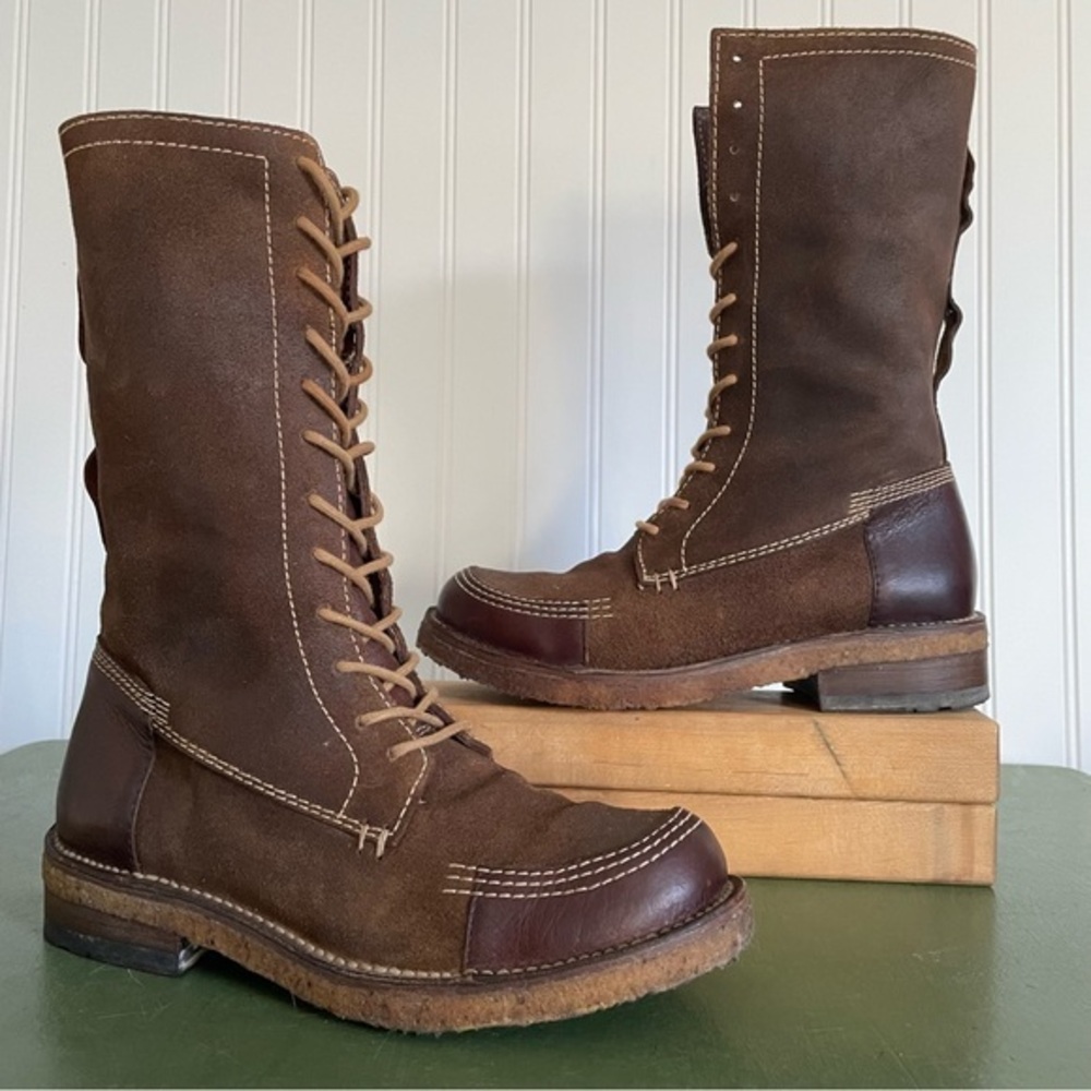 Frye Brown Lace Up Boots Rugged Leather Design